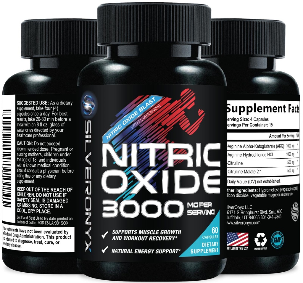 Ekstra Kuvvetli Nitrik Çimento Supplement 3X Strength L Arginine, Citrulline Malate, AAKG, Alanine - Premium Kas Nitrik ATM - Doğal Enerji ve Kalp Sağlığı Desteği - 60 Capsules
