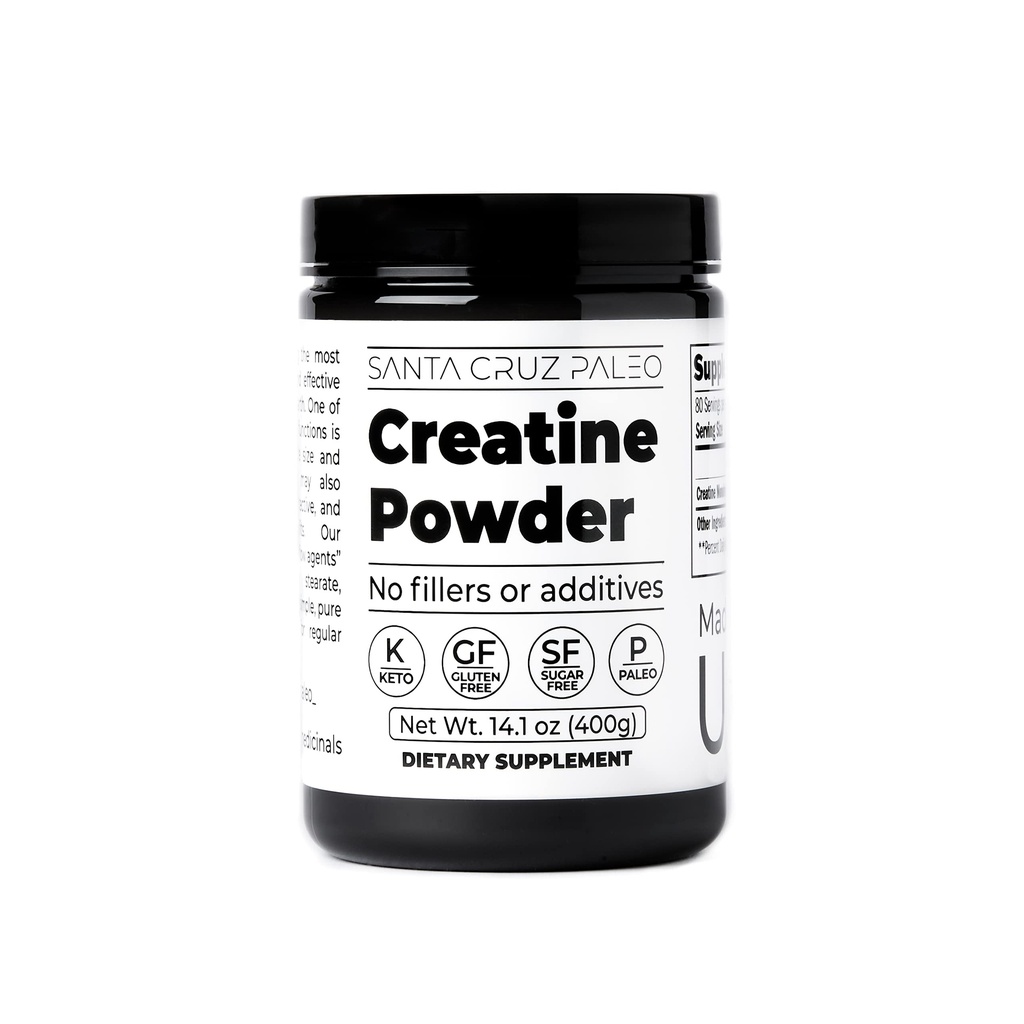 Santa Cruz Paleo, Kreatin Monohidrat Toz Micronized, Unflavored Pre Workout and Muscle Support Supplement, Gluten Free Keto, Su veya Shakes ile Mix, No Fillers veya Katkılar, 80 Hizmetler, 400g