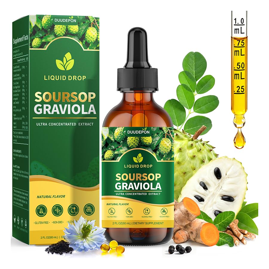 Soursop Bitters Liquid with Sea Moss, Moringa, Turmeric, Black Seed Oil, Oregano, Ashwagandha for Cell Support, Immune Boost - Soursop Graviola Liquid Drops Natural Flavor, 2 Fl Oz