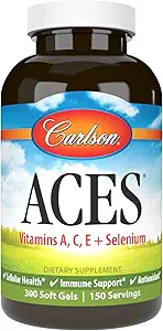 Carlson - ACES, Vitaminler A, C, E + Selenium, Hücre Sağlığı ve Immune Desteği, Antioksi, 300 Softgels