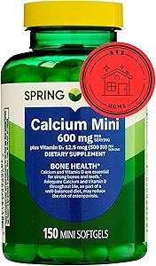 Spring Valley Calcium Plus Vitamin D3 150 Mini Softgels | Calcium Supplement | CaIcium mini softgels | CaIcium 600 mg with Vitamin d3 | 150 Mini Softgels + STS Sticker