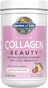 Garden of Life Grass Fed Collagen Beauty - Strawberry Lemonade, 20 Servings, Powder for Women Men Hair Skin Nails, Hydrolyzed Collagen Peptides Protein Powder Supplement