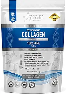 The Intelligent Health Hydrolyzed Collagen Peptides Powder, Grass Fed, High Protein, Unflavored, Gluten-Free, Paleo & Keto Friendly, 10g per Serving (1kg) Supports Skin, Hair, Nails, Joints, & Bones