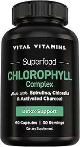 Vital Pars Vitamin Chlorophyll Pills - Body Deodoring Supplement - Made with Spirulina, Chlorella, Organic Parsley, Mint, & Aktif Charcoal - Defeat Odor Natural - for Women & Men - 60 Capsules