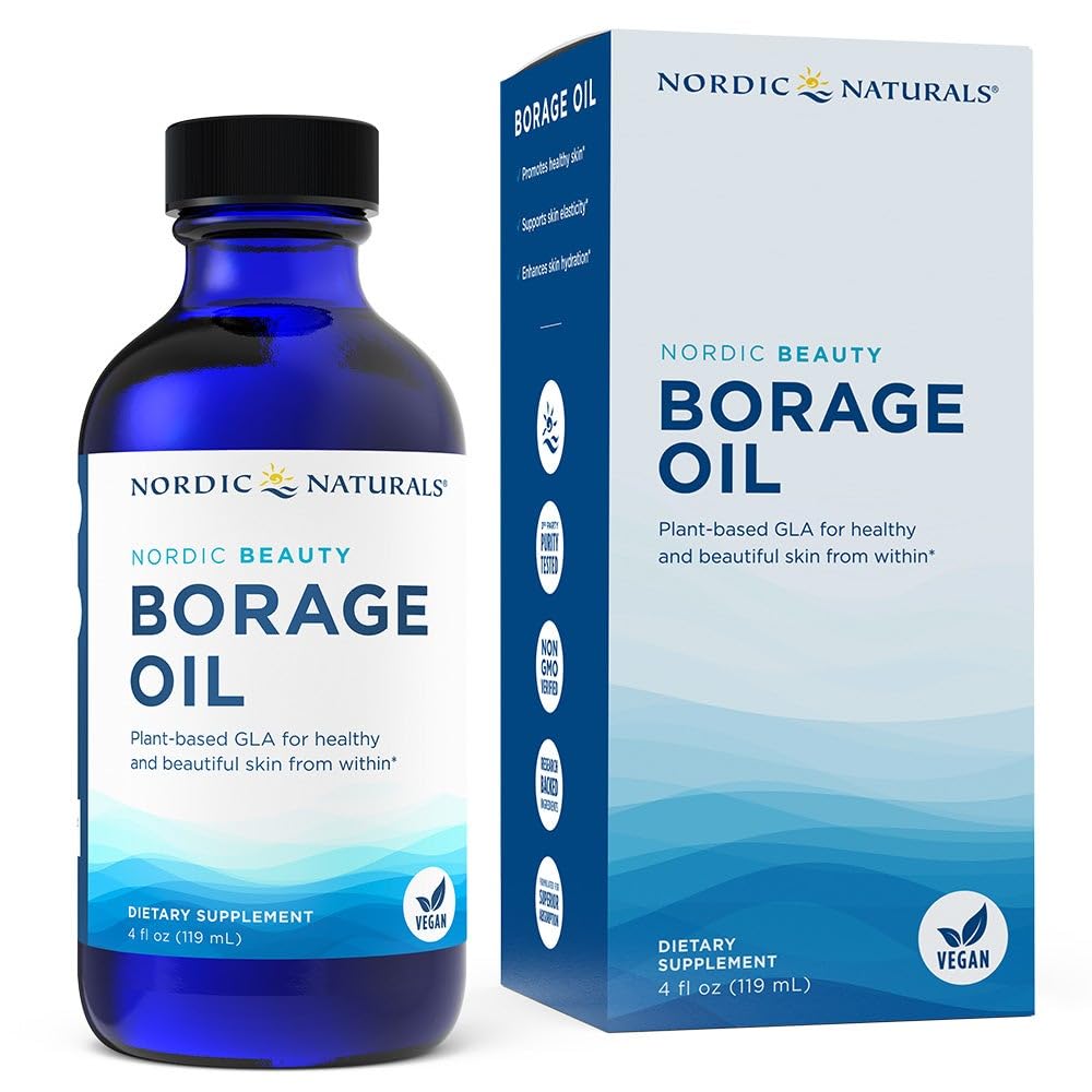 İskandinav Doğalları Kuzey Güzellik Borage Oil, Unflavored - 4 Ounces - Borage Seed Oil, Unique Omega-6 for Health Hydrated Skin, 480 Milligrams of GLA - Non-GMO - Vegan, 48 Hizmet
