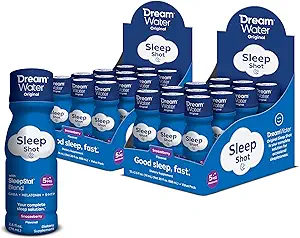 Dream Water Natural Sleep Aid, GABA, MELATONIN, 5-HTP, 2.5oz Shot, Snoozeberry, 24 Kont Economy Value Pack