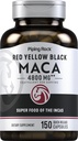 Piping Rock Maca Root Capsules | 4800 mg | 150 Toz Pills | Kadınlar ve Erkekler için | Red, Sarı ve Siyah | Gluten Ücretsiz Supplement