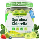 (2 Pack) Organic Spirulina Chlorella Gummies + Super Greens, High in Vegan Protein & Chlorophyll, Green Algae + Broccoli，Moringa, Spinach, C, D3, Zinc, B12 - Energy, Gut, Immune, Antioxidant, No Sugar