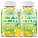2 Pack Organic Spirulina Chlorella Gummies, Super Greens Blend with Protein, Chlorophyll, Vitamin C, D3, B12, Zinc, Support Daily Energy, Immune System & Antioxidant Intake, Pineapple Flavor, 120 Cts