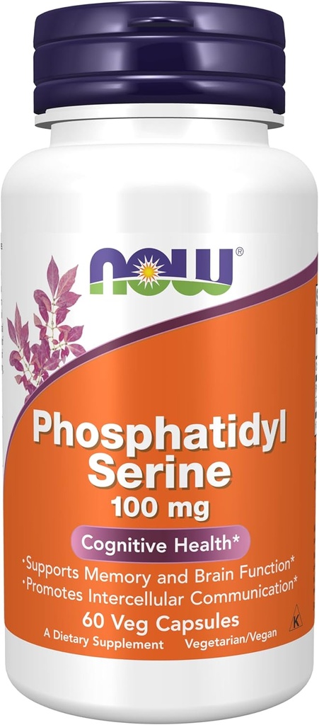 NOW Συμπληρώματα διατροφής, Phosphatidyl Serine 100 mg με ένωση φωσφολιπιδίων που προέρχεται από τη λεκιθίνη σόγιας, 60 κάψουλες Veg