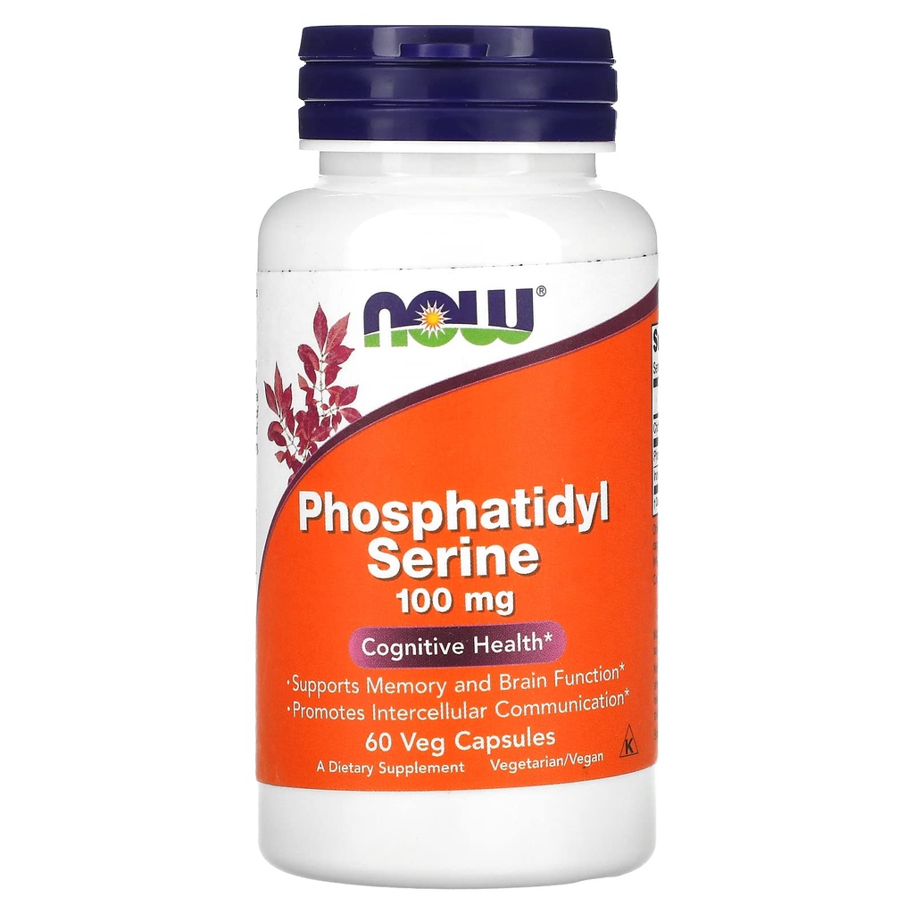 NOW Συμπληρώματα διατροφής, Phosphatidyl Serine 100 mg με ένωση φωσφολιπιδίων που προέρχεται από τη λεκιθίνη σόγιας, 60 κάψουλες Veg