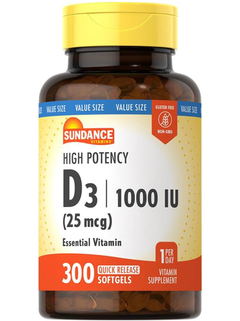 Sundance Vitamin D3 1000 IU | 300 Softgels | Yüksek Potency | Essential Vitamin Formula | Non-GMO ve Gluten Ücretsiz Supplement
