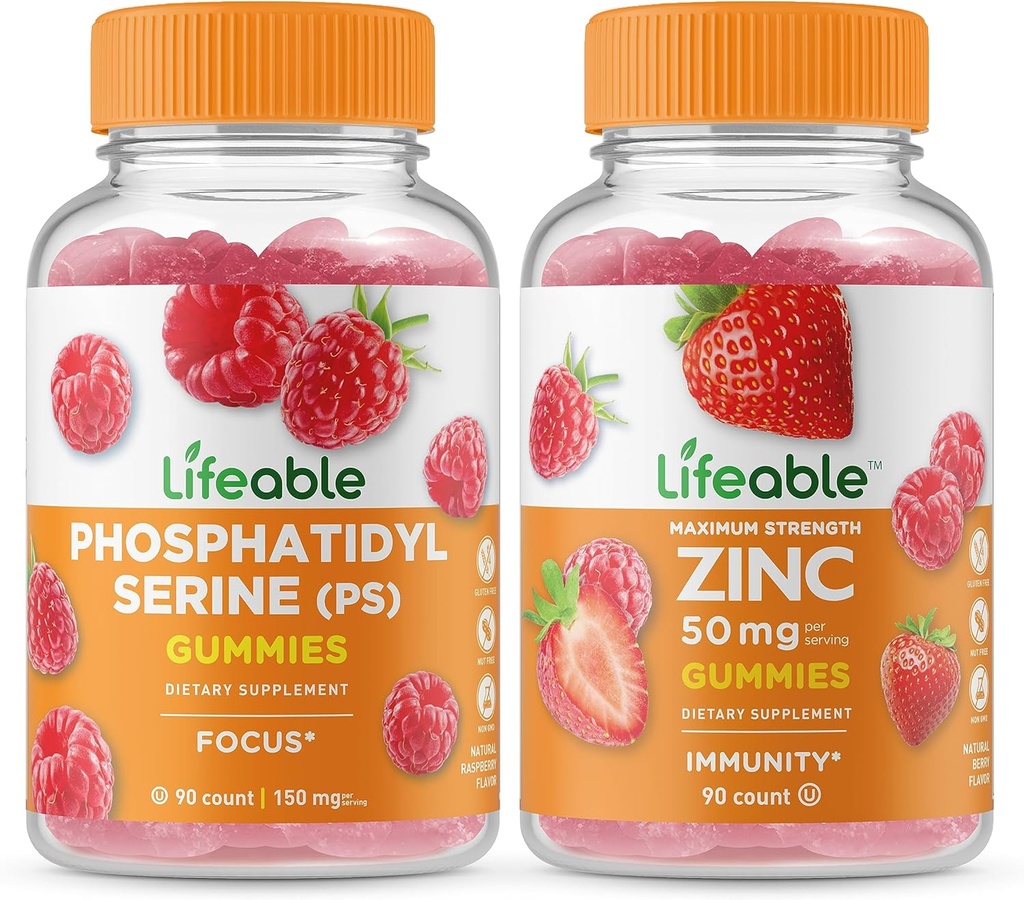 Lifeable Phosphatidylserine (PS) + çinko 50 mg, Gummies Sche - Great Tasting, Vitamin Supplement, Gluten Free, GMO Free, Chewable Gummy