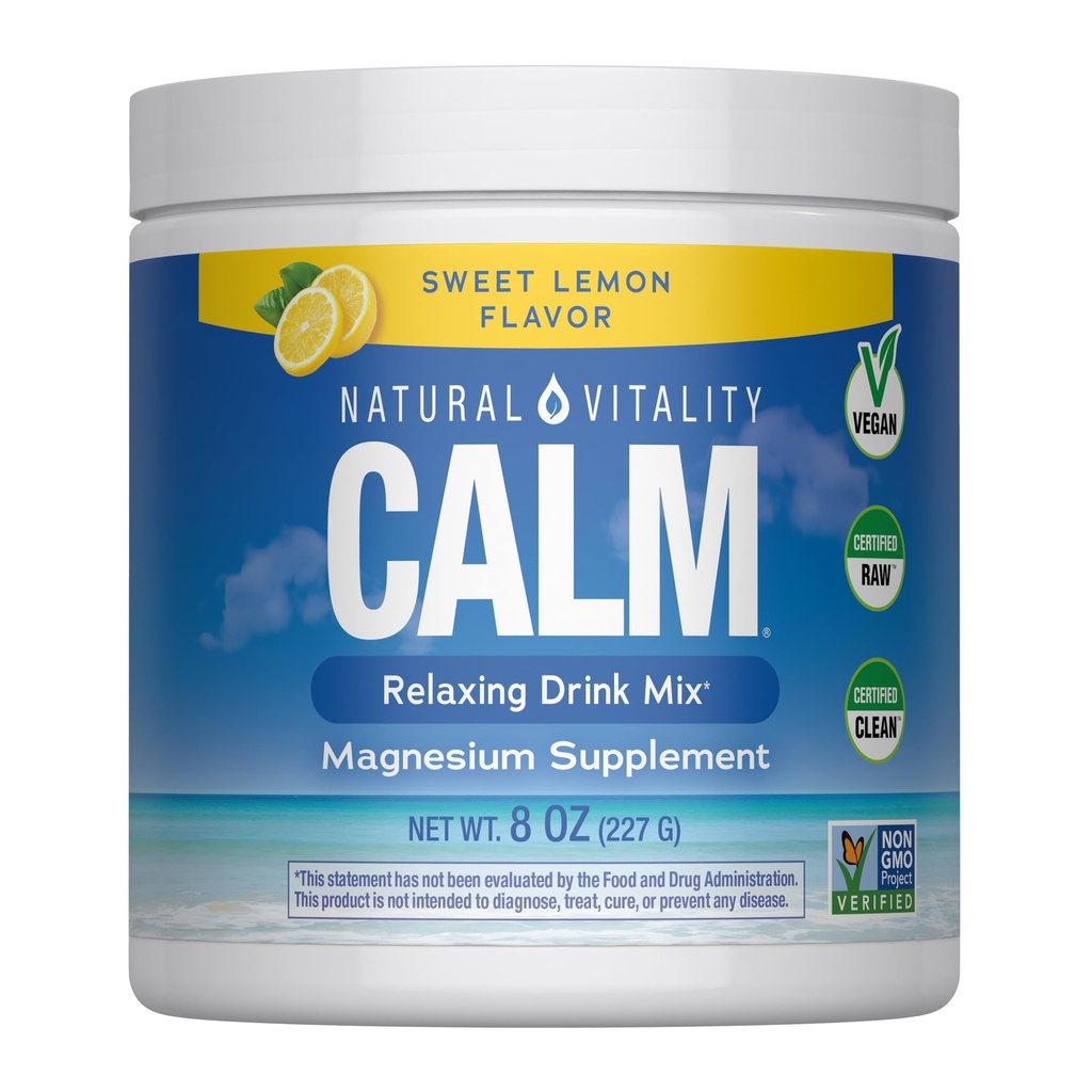 Doğal Vitality Calm, Magnezyum Supplement, Anti-Stress Drink Mix Toz, Gluten Free, Vegan, & Non-GMO, Sweet Lemon, 8 ozz