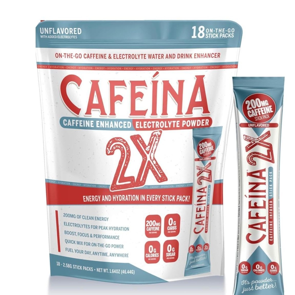 CAFEINA 2X - 200 mg Caffeine ve Electrolyte Infüzyon Toz Packs (18 Count)