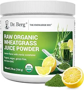 Dr. Berg USDA sertifikalı Organik Yeşil Toz Superfood (60 Hizmet) - Raw Wheatgras, Chlorophyll, Trace Minerals & Natural Enzymes - Non-GMO Greenfood Toz - Lemon Flavor