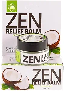 ZEN Relief Balm® με Λάδι Καρύδας & 11 αιθέρια έλαια- Ανακουφίζει τον πόνο των μυών, spasms, Cramps, Πονοκεφάλους και τον πόνο στην πλάτη, Ενυδατικό - 0,7 oz (Pack of 1)