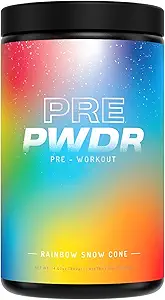 PWDRS Pre-Workout Toz, All Natural Pre Workout for Energy, Pump, Endurance & Strength, Caffeine (Rainbow Snowcone)