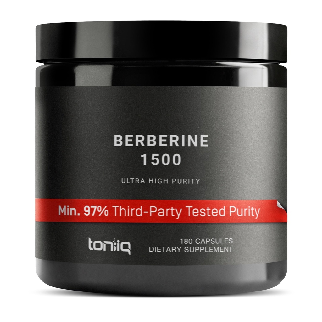 Toniiq Berberine HCl - 100:1 Yoğun Madde • 97 Berberine HCl • Üçüncü Taraflı Test Edilmiş cGMP – Berberine Supplement – 180 Vejetaryen Capsules, 1500 mg per Serviced
