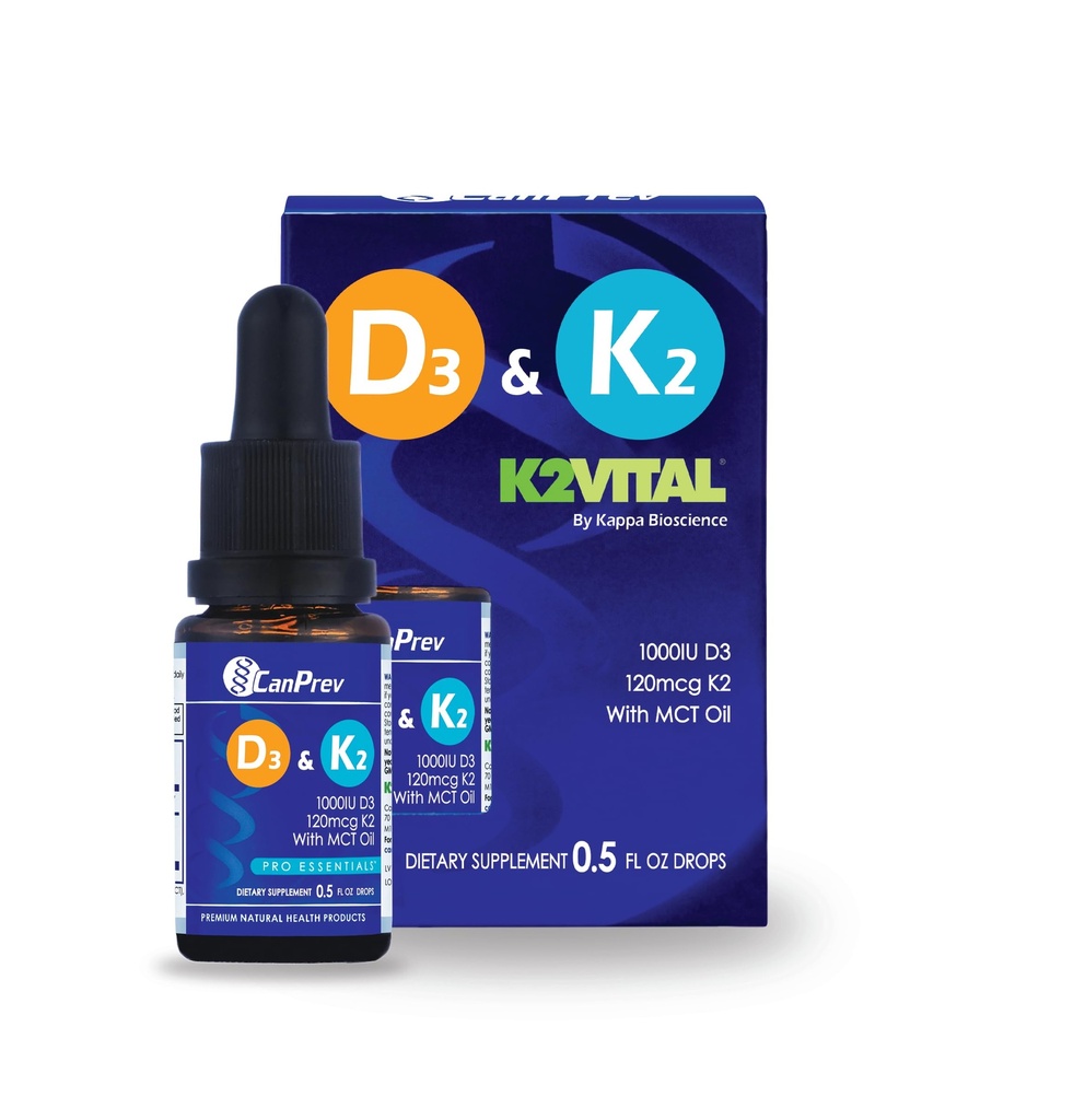 CanPrev D3 & K2 Drops - MCT Oil Base, 15ml Liquid Vitamin Supplement, 450 Drops with 250IU D3 & 30mcg MK-7 K2, Supports Strong Bones & Teeth, Easy-to-Take Formula, Free from Gluten, Dairy, Soy & Sugar