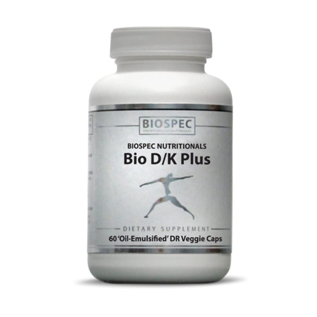 BIOSPEC NUTRITIONALS Bio D/K Plus - Vitamin D3 + K2 with 5000 IU of D3 and 200 mcg of Vitamin K2 (MK-7) in a lipsomal Base for Enhanced Absorption (60 Capsules)