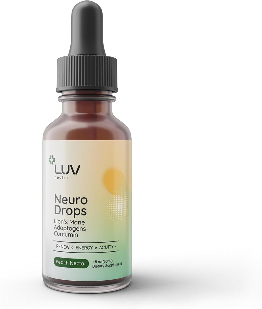 LUV sağlık Neuro Drops – Nerve Pain Support & Joint Comfort with Lion's Mane, Curcumin, Cordyceps & Reishi – Organik Adaptogens – Vegan, Non-GMO, Made in USA - 30 Services