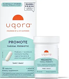 Uqora Promote - Υποστήριξη Κολπική Υγεία* - Προβιοτικό για γυναίκες με Lactoferrin, Lactobacillus Acidophilus & Lacticaseibacillus Rhamnosus - Κολπικά Προβιοτικά - Χωρίς Γλουτένη - 15 Κάψουλες