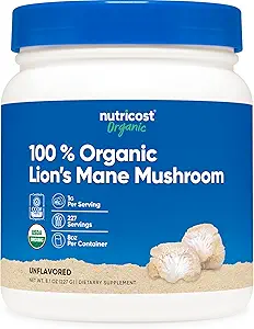 Nutricost Organic Lion's Mane Mushroom Toz (8 oz) - 227 Hizmet, sertifikalı USDA Organik Supplement