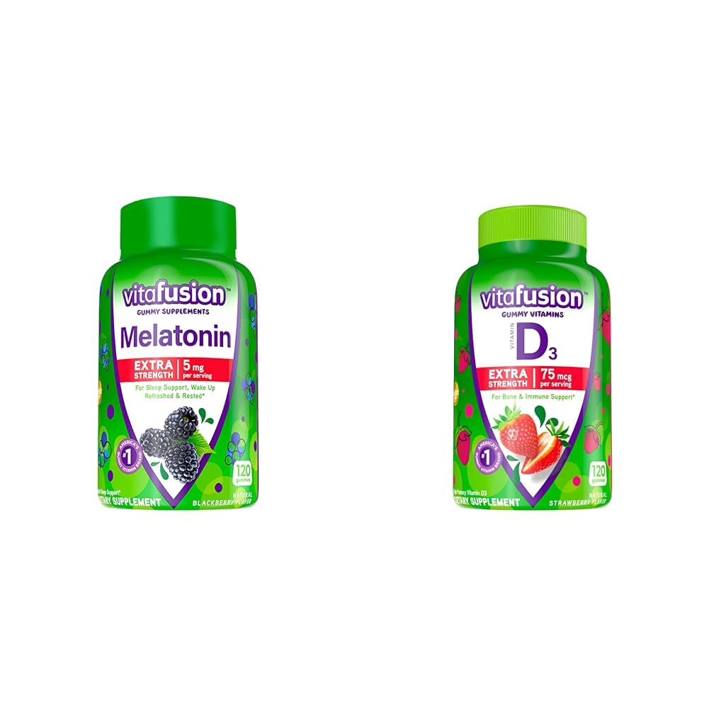 Vitafusion Extra Strength Melatonin 5mg 120ct and Vitamin D3 3000IU 120ct Gummy Vitamins Bundle