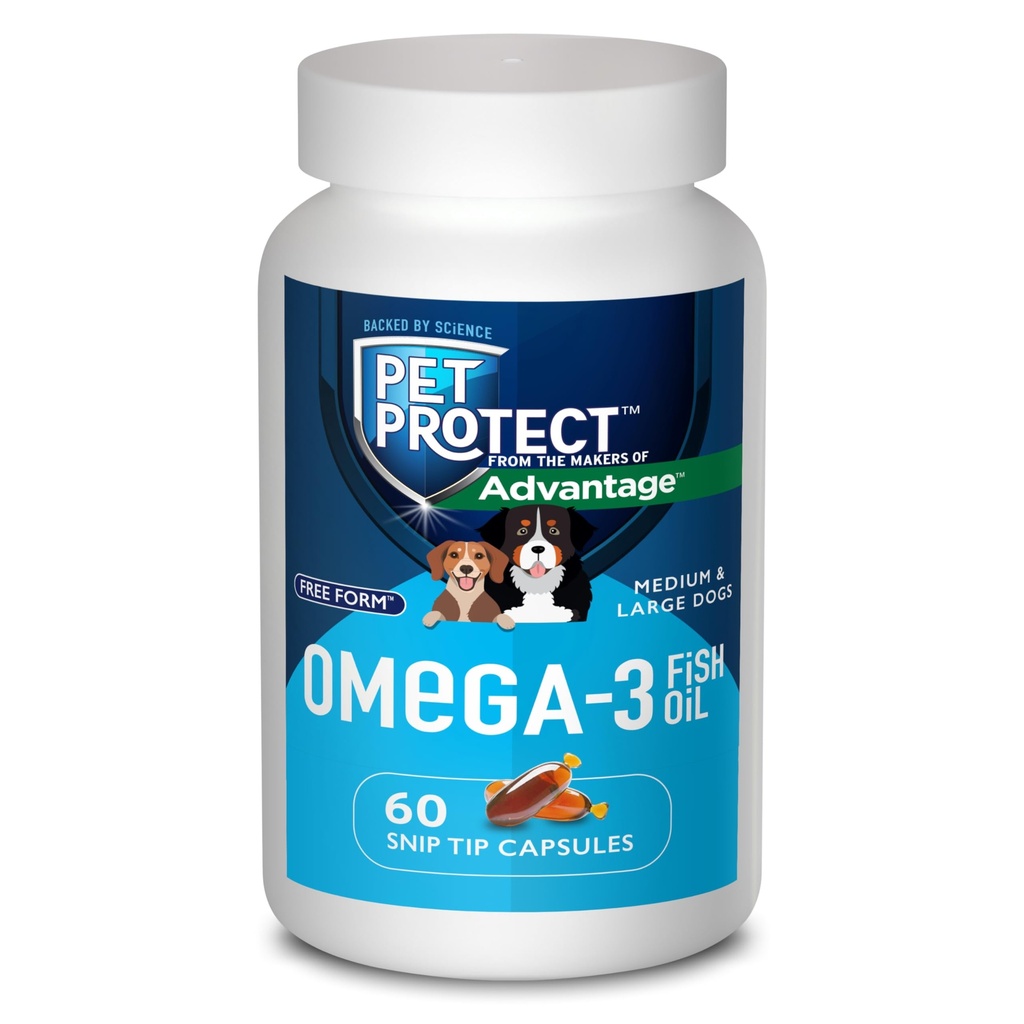 Pet M/L Dog Omega-3 Supplement, Proprietary Free Form Mix, Normal Inflammatory Response, Snip-Tip Capsules (60 Count)