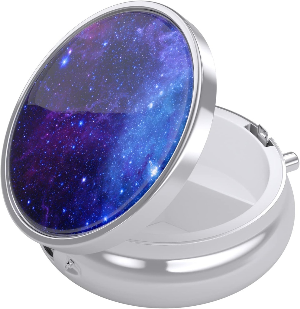 Nipichsha Pill Box, Küçük Pill Case for Purse & Pocket, Cute Travel Medicine Organizer, Portatif Tıp Konteynerleri Vitaminleri, İlaçları, Fish Oil & Supplements, Mor Galaxy