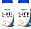 Nutricost 5-HTP 200 mg, 120 Vegetarian Capsules (5-Hydroxytryptophan) - Non-GMO & Gluten Free (2 Şişe)