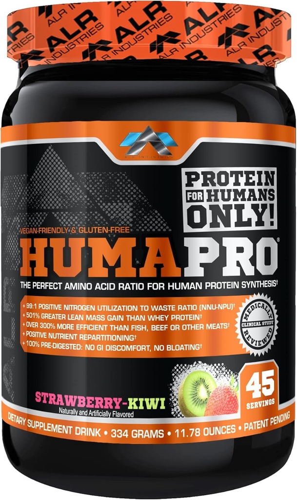 Humapro | Estes için Amino Asitler Protein Matrix | Lean Muscle | Vegan, Gluten Free | 334g / 45 Hizmetler (Strawberry Kiwi)