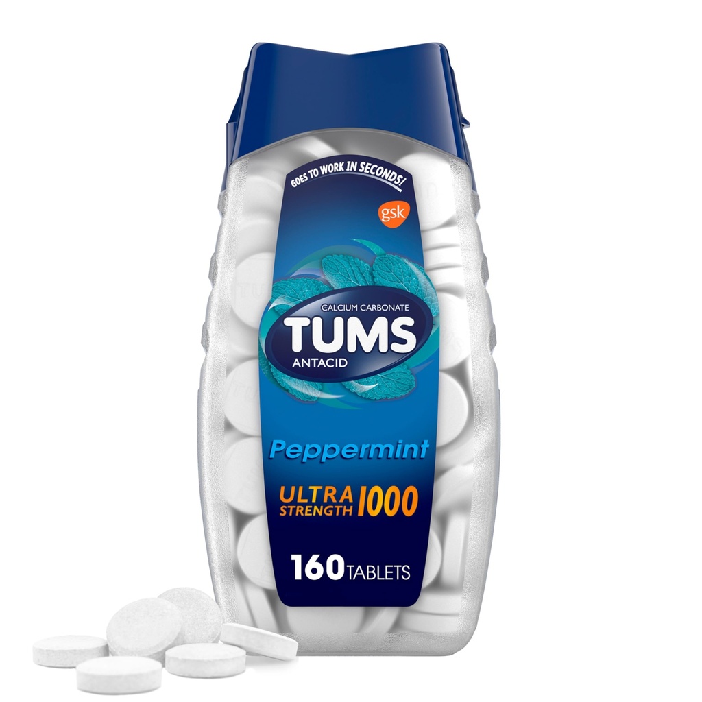 TUMS Ultra Strength μασώμενα αντιόξινα δισκία για ανακούφιση από εγκαύματα, μέντας - 160 Count