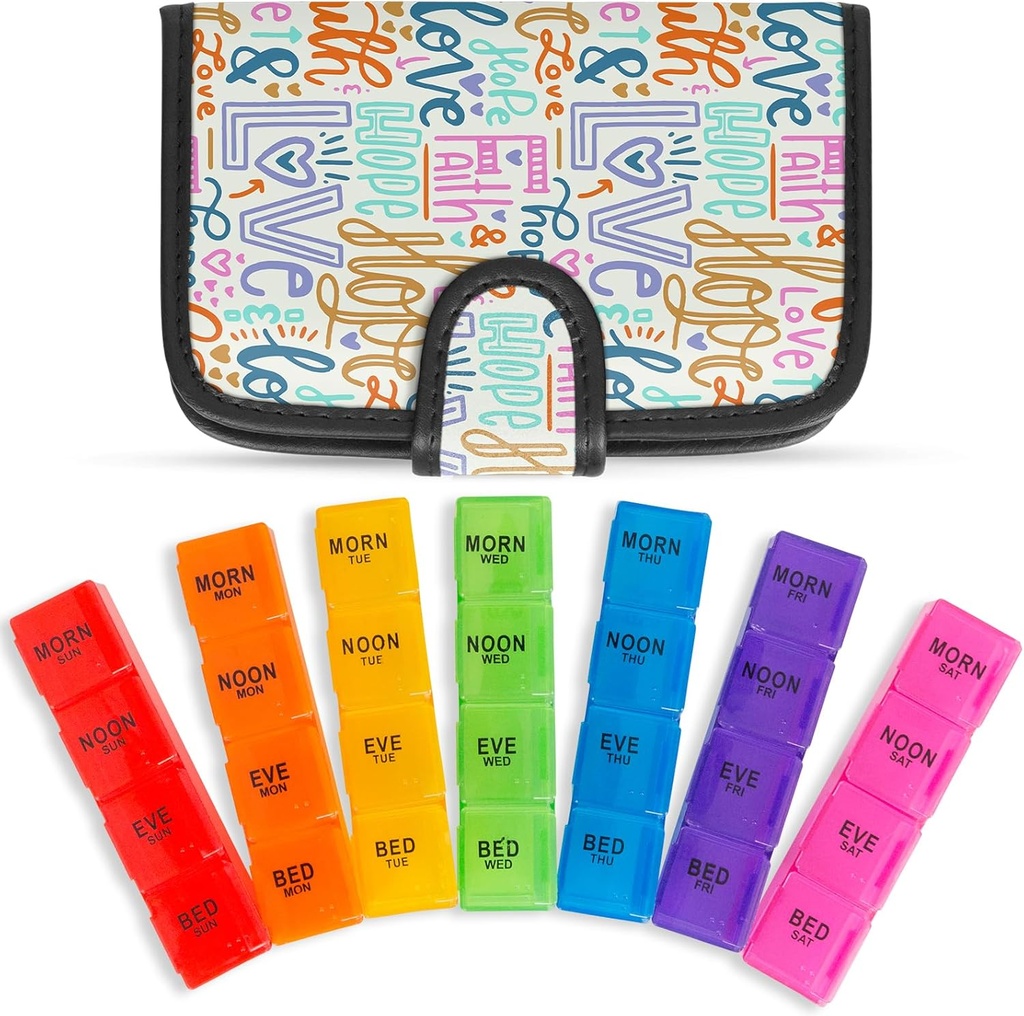 Vive Weekly Pill Organizer 4 Times a Day - 7 Days Pill Box for Morning, Noon, Evening, Night - Ekstra Büyük Tıp, Vitamin & Supplement Akrilik with Premium Deri Case Case
