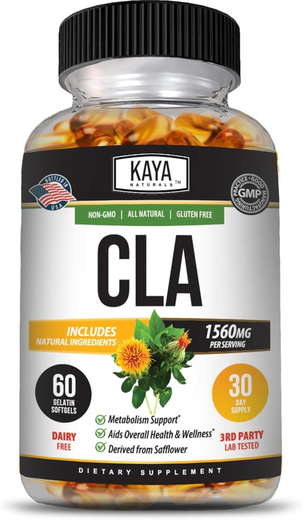 Κάψουλες CLA Naturals Kaya Naturals – Conjugated Linoleic Acid – Μη ΓΤΟ & Χωρίς Γλουτένη (60 Count (Pack of 1))