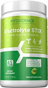 MYOXCIENCE Electrolyte STIX | Creatine Electrolyte Powder | Recovery from Exercise & Muscle Development w/Real Salt (Lemon Lime Flavor) (Jar 45 ct)