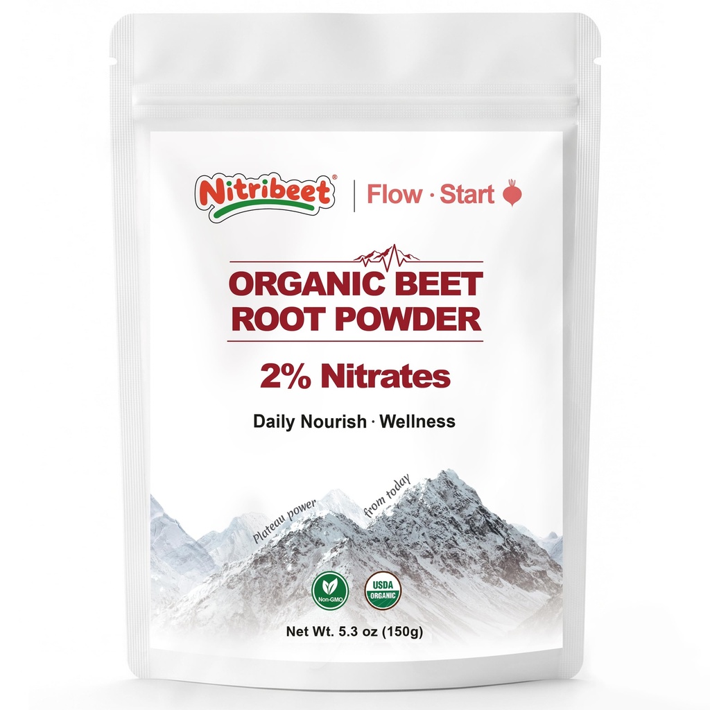 Nitribeet 2% nitrates Organic Beetroot Powder | From the Plateau for Yoga, Walking | Red Superfood Gift, Vegan, Non-GMO, Gluten-Free, No fiber