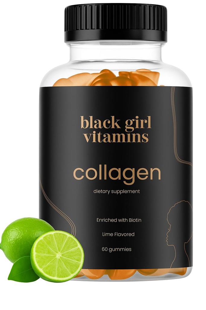 Siyah Kız Vitaminleri - Saç, Cilt ve Nail Desteği için Collagen Gummies, C, Vitamin E ve Biotin, Gluten-Free, (Lemon), 60ct