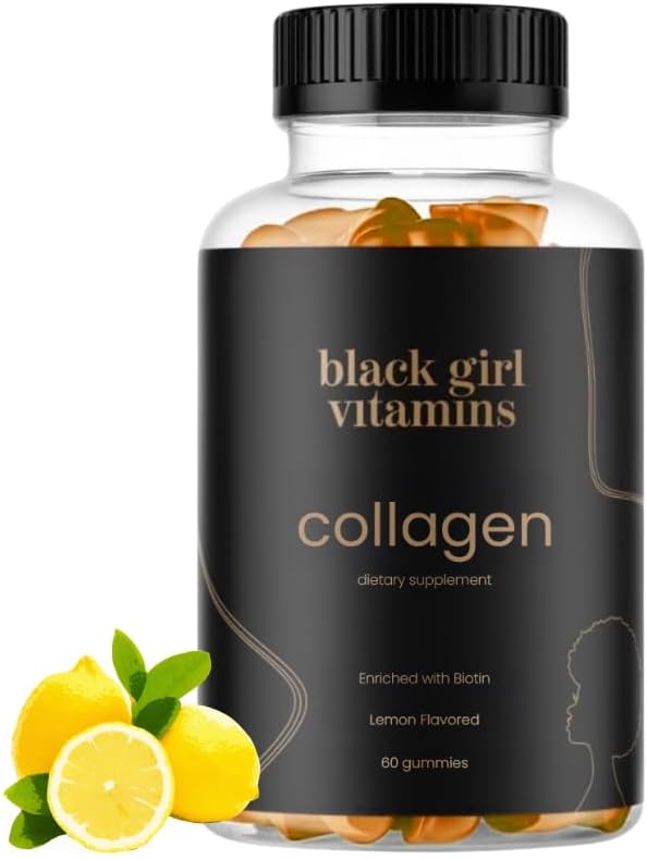 Siyah Kız Vitaminleri - Saç, Cilt ve Nail Desteği için Collagen Gummies, C, Vitamin E ve Biotin, Gluten-Free, (Lemon), 60ct