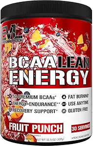 EVL BCAA Lean Energy Powder - Προ προπόνηση Πράσινο τσάι Fat Burner Υποστήριξη με BCAAs Αμινοξέα και Καθαρές Ενεργοποιητές - BCAA Powder Post Workout Recovery Drink for Lean Muscle Recovery - Fruit Punch