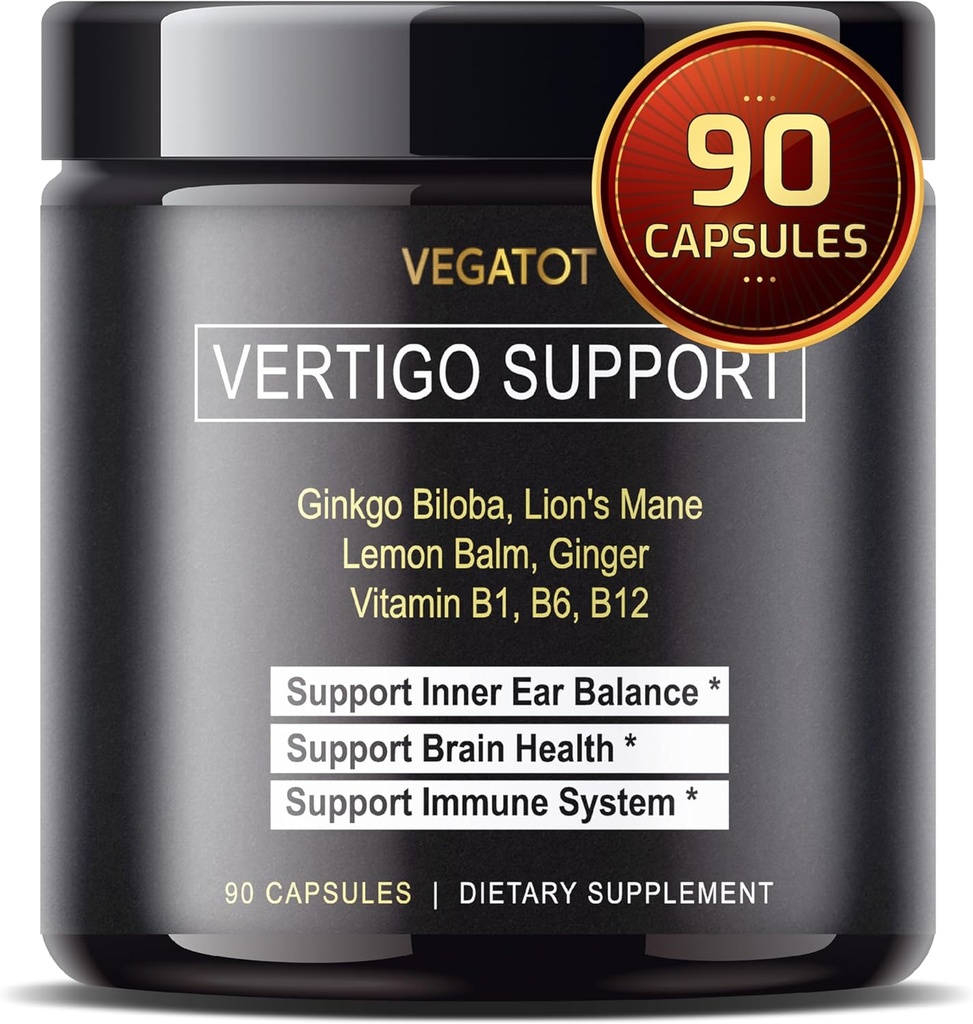 VEGATOT Vertigo Supplement *USA Made and Tested * İç Kulak Supplement with Ginkgo Biloba Lion's Mane Lemon Balm Ginger VIT B1, B6, B12- for Dizziness Spinning Inside Ear Balance Supplement