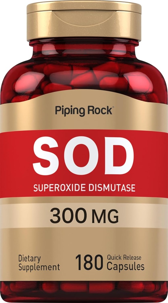 Piping Rock Superoksi Dismutase | SOD | 300 mg | 180 Capsules | Non-GMO, Gluten Free Supplement
