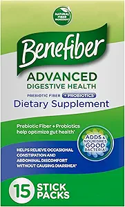 Benefiber Gelişmiş Digestive Health Prebiyotik Fiber Supplement Toz, Digestive Health, Low FISOAP - 15 Sticks (3.0 Ounces)