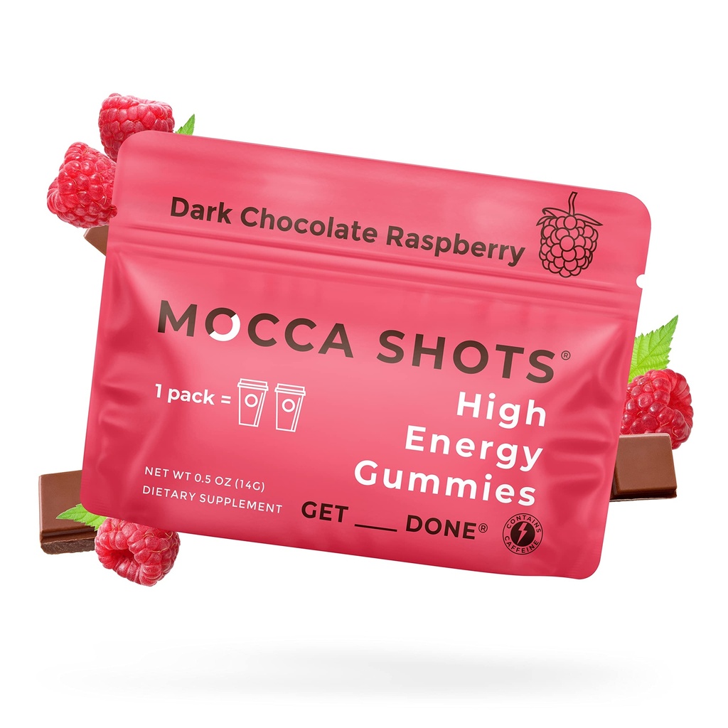 SGC Highest Concentration 100 mg Caffeine per Gummy, 2 Gummies per Pack, 12-Pack Mocca Shots Raspberry Chocolate Plant-Based Instant Energy with Herbal nootropics