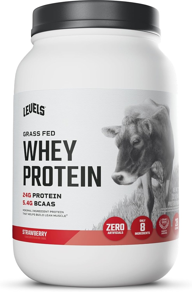 Seviyeler Grass Fed Whey Protein Toz, Yapay Değil, 24G Protein, Strawberry, 2LB