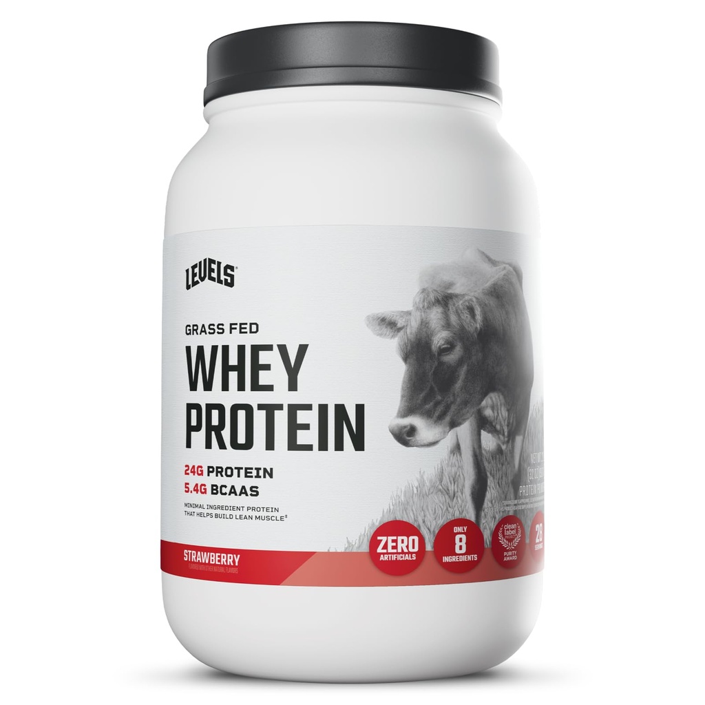 Seviyeler Grass Fed Whey Protein Toz, Yapay Değil, 24G Protein, Strawberry, 2LB