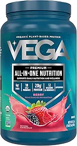 Vega All in One Nutrition Organic - 20g Plant-Based Pea protein, Berry, 20 Hizmet, Vitaminler A & C, Probiyotikler, Greens, Vegan, Keto, Gluten Free, 24.3oz (Pazar May Vary)