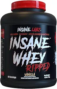 Insane Labz Insane Whey Ripped, Lean Muscle Building Protein with L-Carnitine and CLA Oil Powder, 5lbs 60 Servings, Vanilla