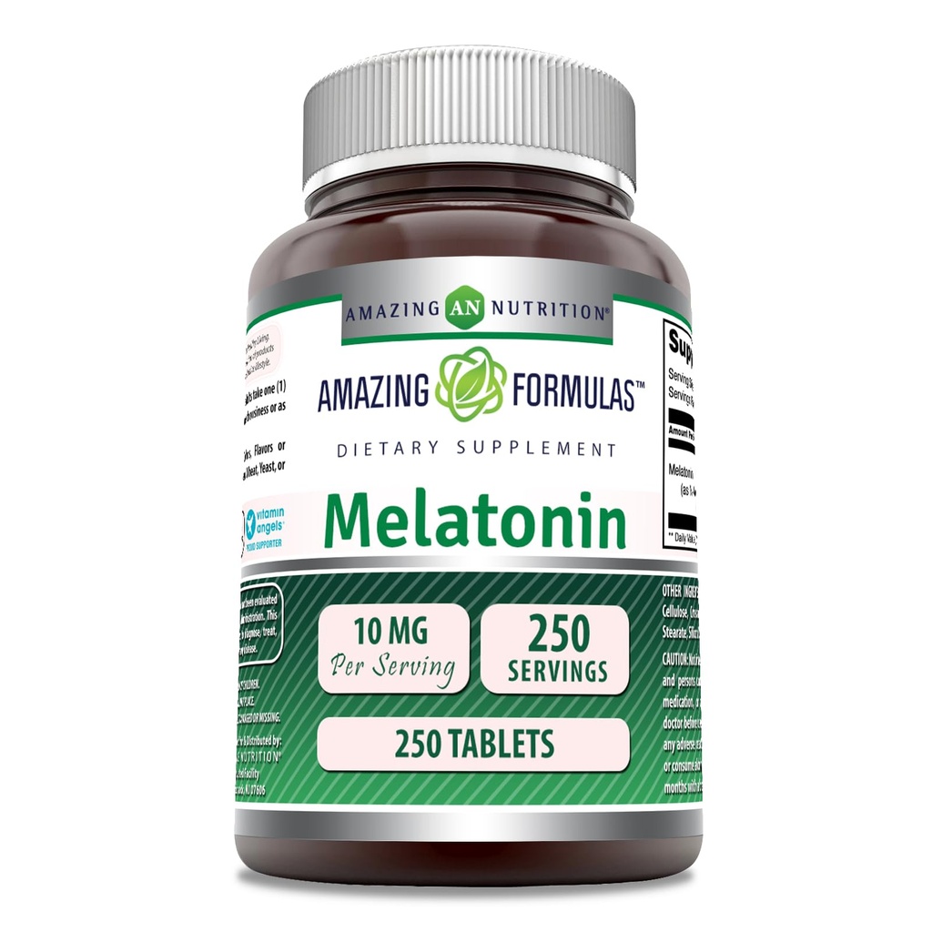 Amazing Formulas Melatonin Supplement | 10 Mg Per | 250 Tablet | GMO | Gluten Free | Made in USA